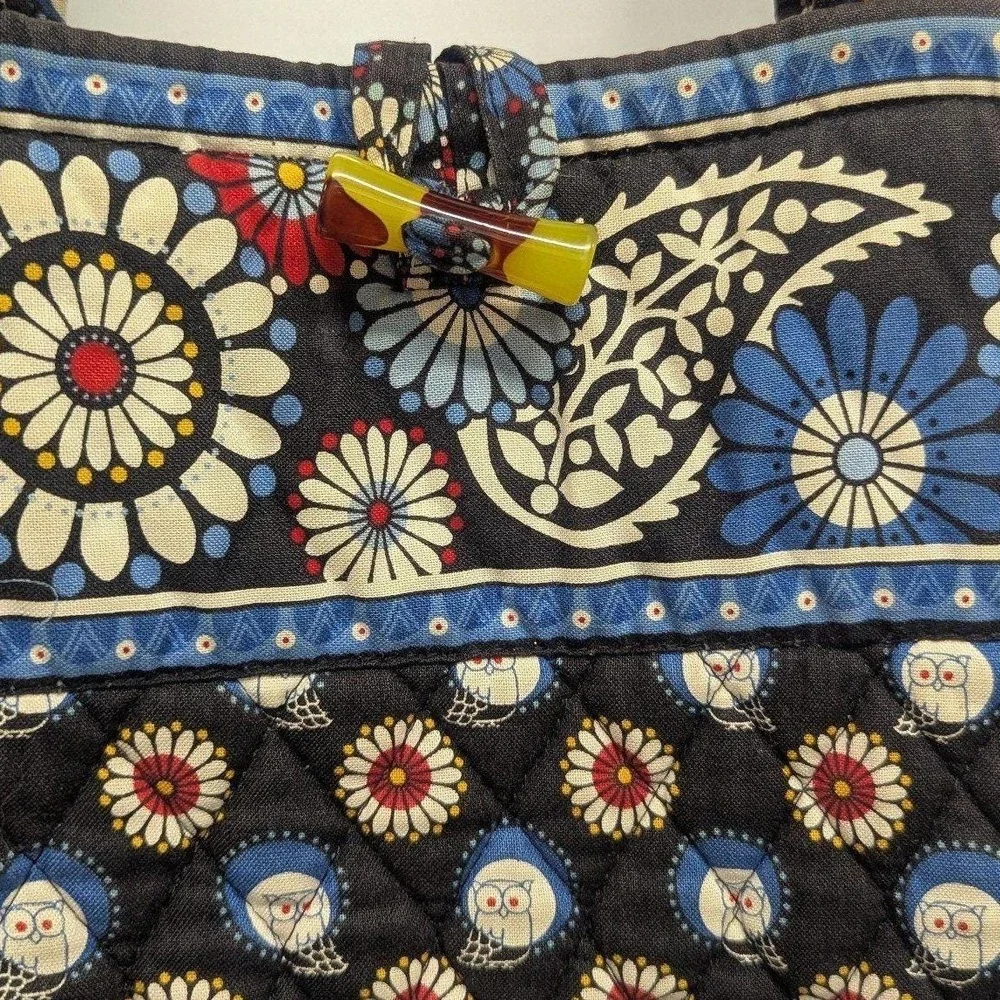 Retired‎ Boho Cottagecore Owl Vera Bradley Quilted Tote Bag Floral Blue Cotton